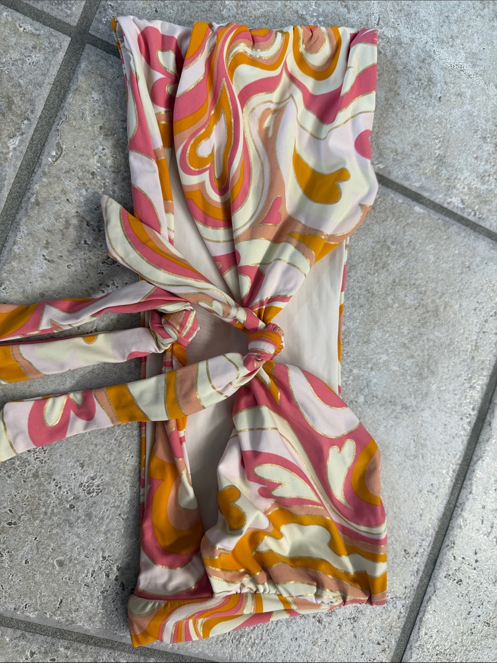 Beach Bunny Pink & Mustard Swirl Tie-Front Bikini Top super sexy !